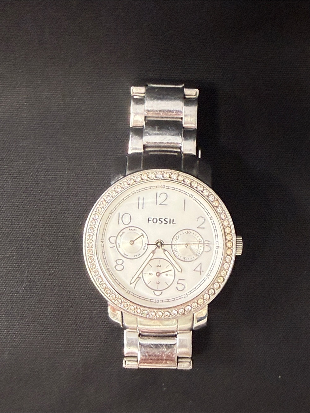 Fossil Silver-tone Crystal Bezel Women's Bracelet Watch